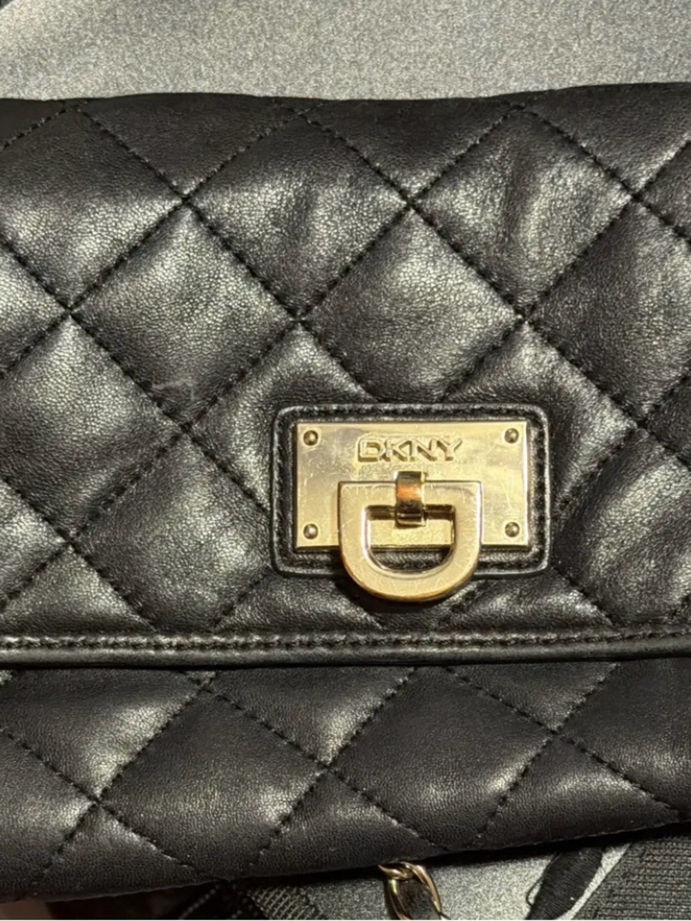DKNY Black Quilted Crossbody Bag with Gold Hardware